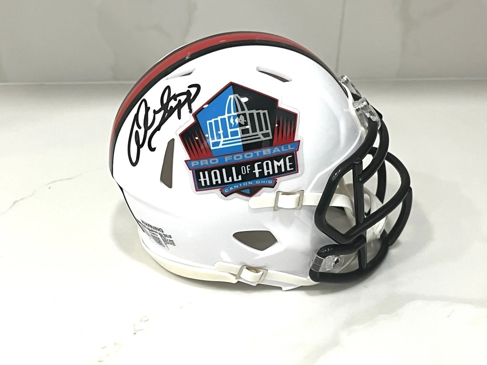 Warren Sapp Hand Signed Hall of Fame Mini helmet Miami Hurricanes Beckett Cert