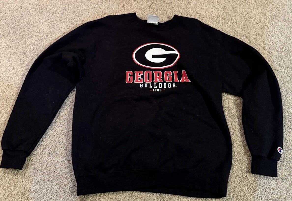 CHAMPION Mens Georgia Graphic Sweatshirt Jumper Black Cotton Large Crewneck