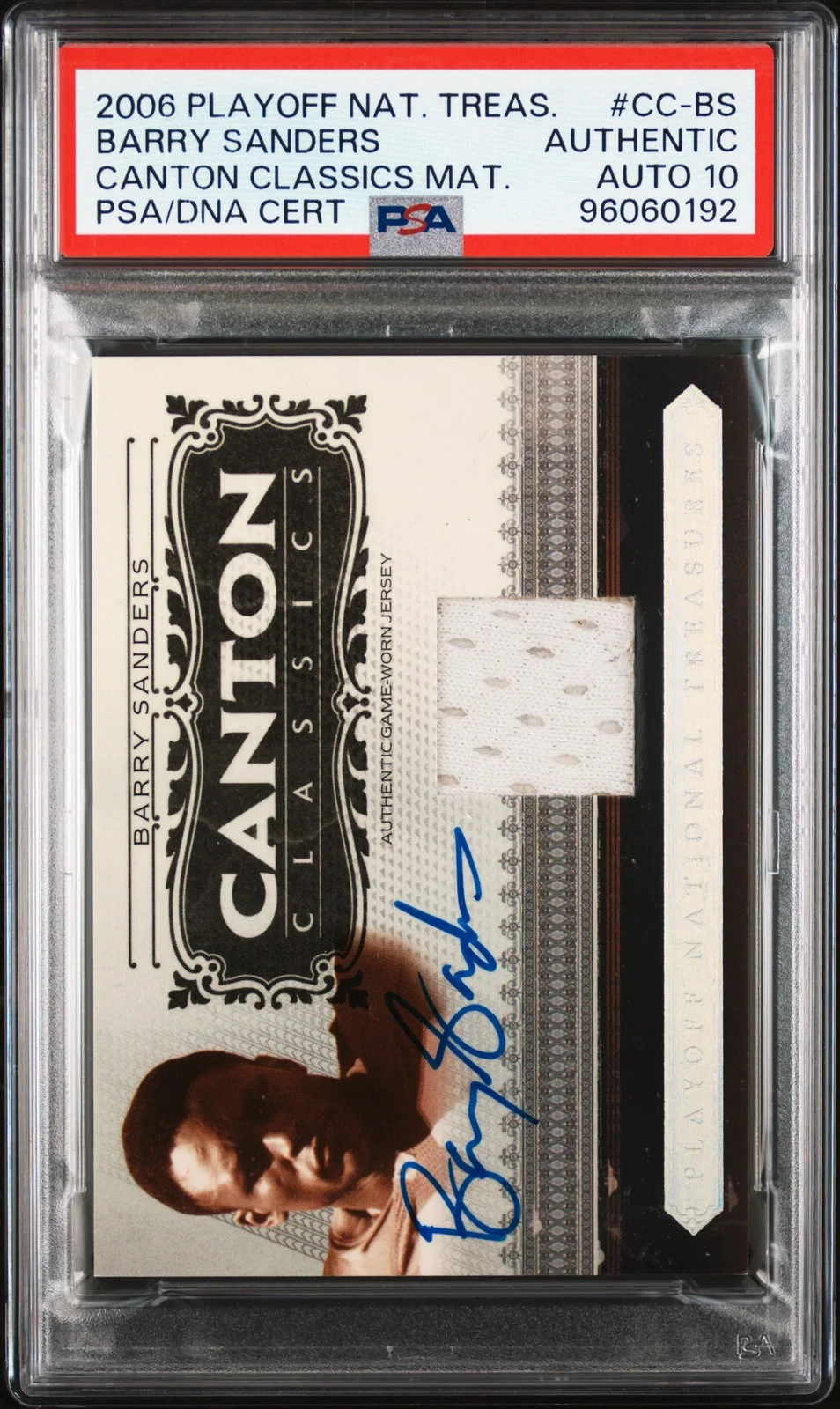 Barry Sanders 2006 Playoff Natl Treas Canton ClassicCC-BS Signed Card PSA Auto10