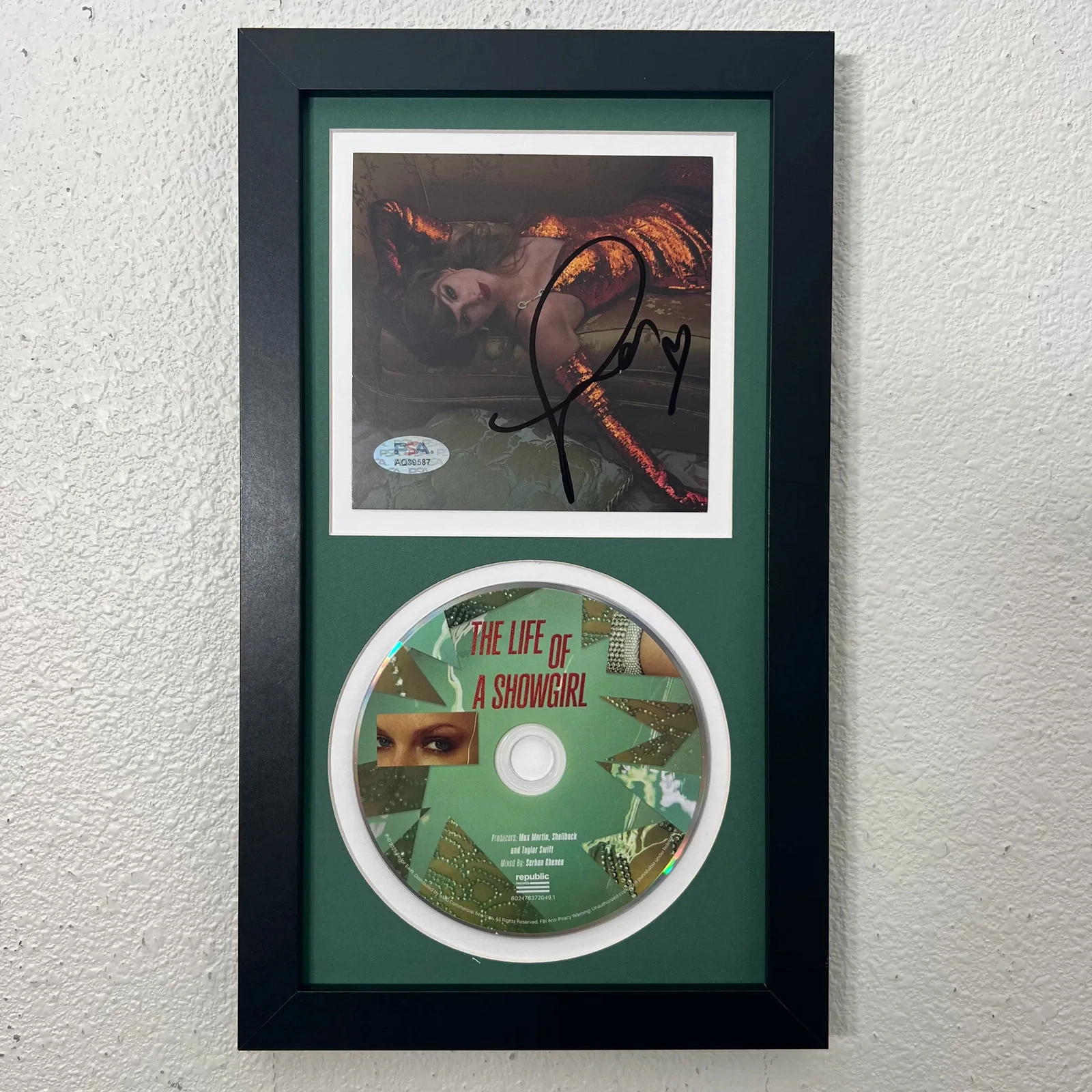 Taylor Swift Signed CD Cover Framed PSA/DNA Autographed The Life of a Showgirl