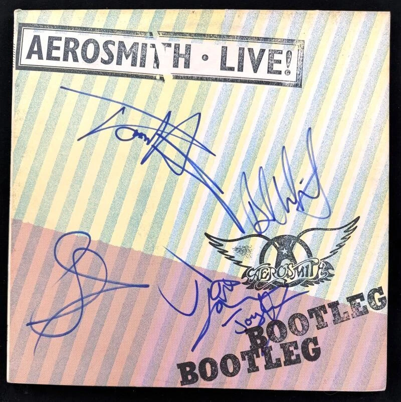 Aerosmith Full Band Signed Autograph Album Vinyl Record Live Bootleg Beckett COA