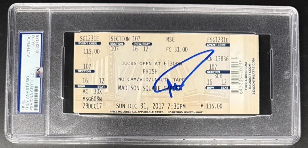 Trey Anastasio Phish Signed Autograph NYE MSG Pirate 2017 Slabbed Ticket PSA/DNA