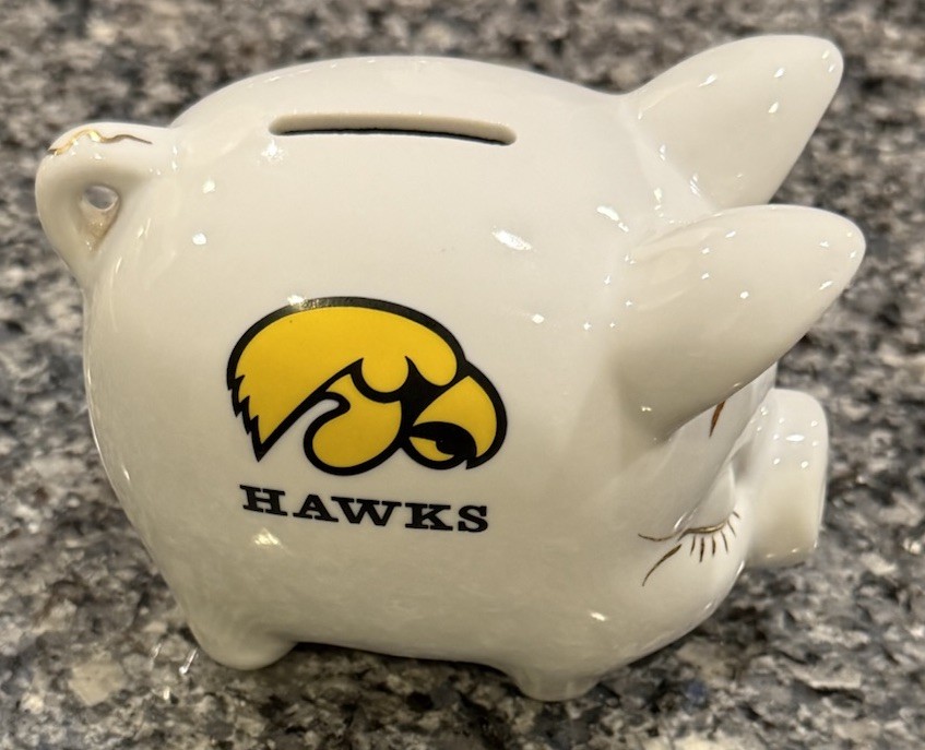 Iowa Hawkeyes Ceramic Piggy Bank Collectible 4”x4” Size