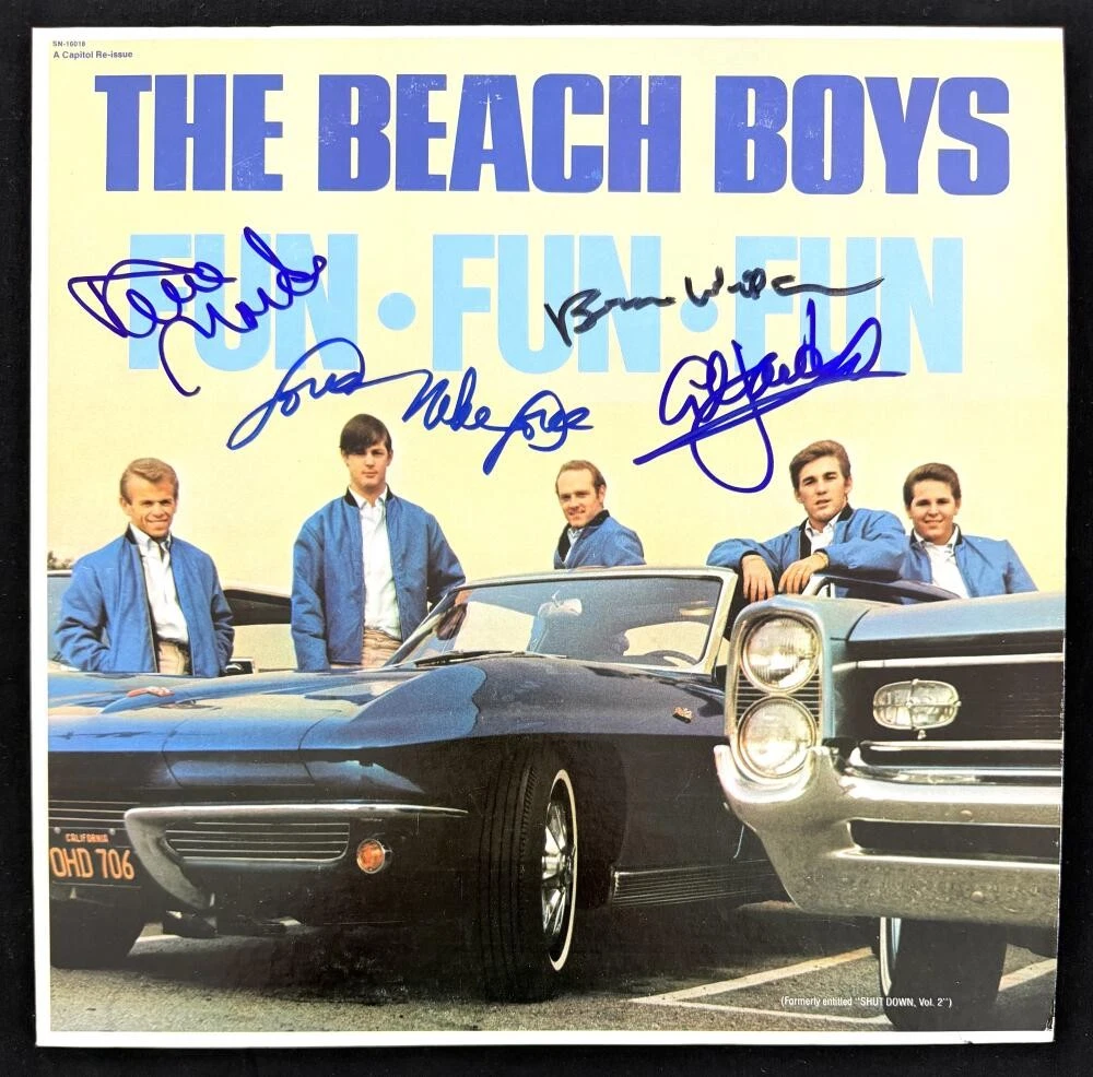 Beach Boys Signed Autograph Fun Fun Fun Album Record Brian Wilson +3 Beckett COA