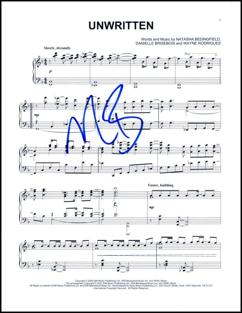 Natasha Bedingfield Signed Autograph Unwritten Sheet Music - Strip Me Pop Star