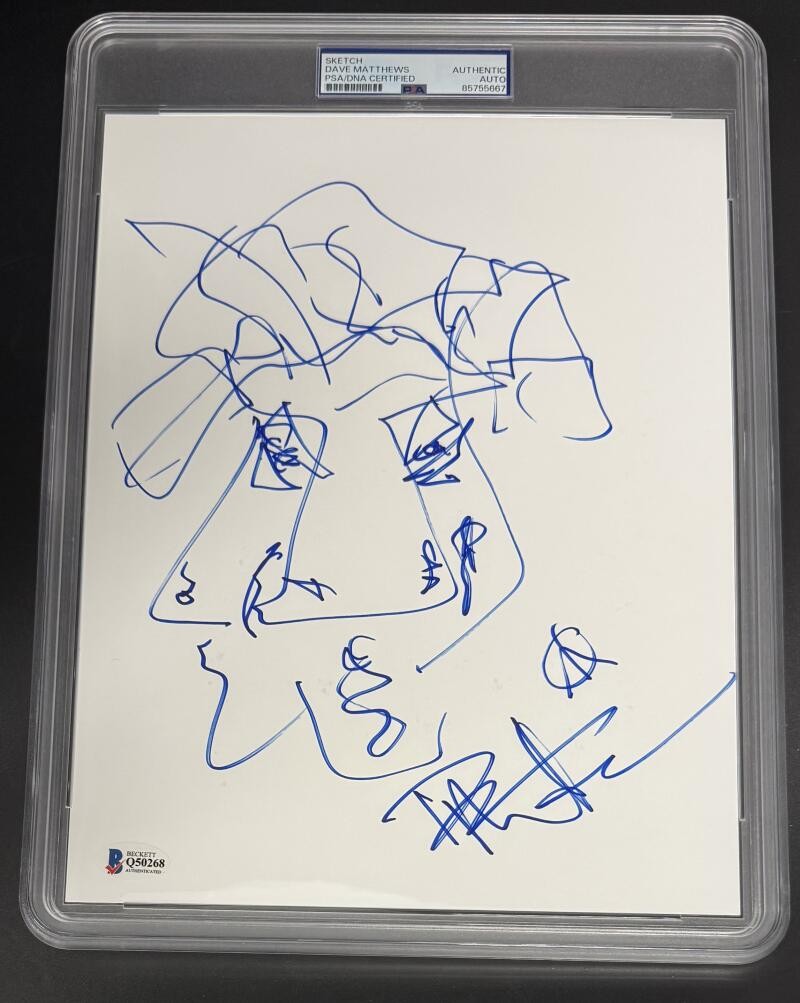 Dave Matthews Signed Autograph PSA/DNA Slabbed 8x10 Peace Triple Face Art Sketch