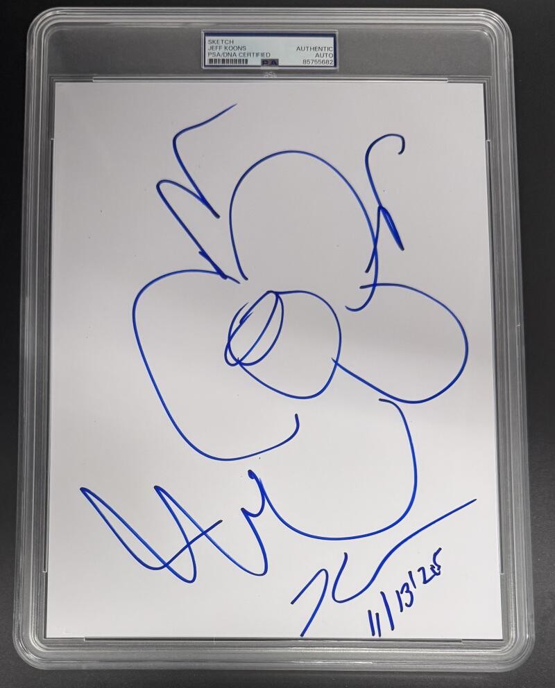 Jeff Koons Signed Autograph PSA/DNA Slab 8x10 Original 11-13-25 Flower Sketch B