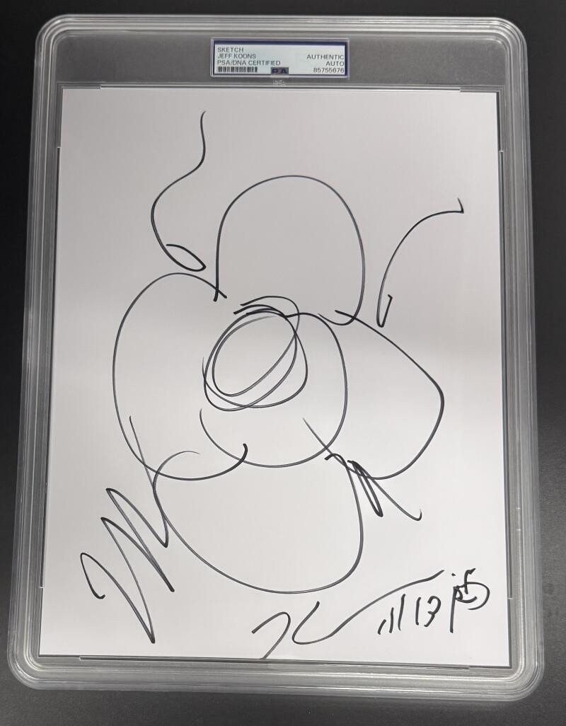 Jeff Koons Signed Autograph PSA/DNA Slab 8x10 Original 11-13-25 Flower Sketch C