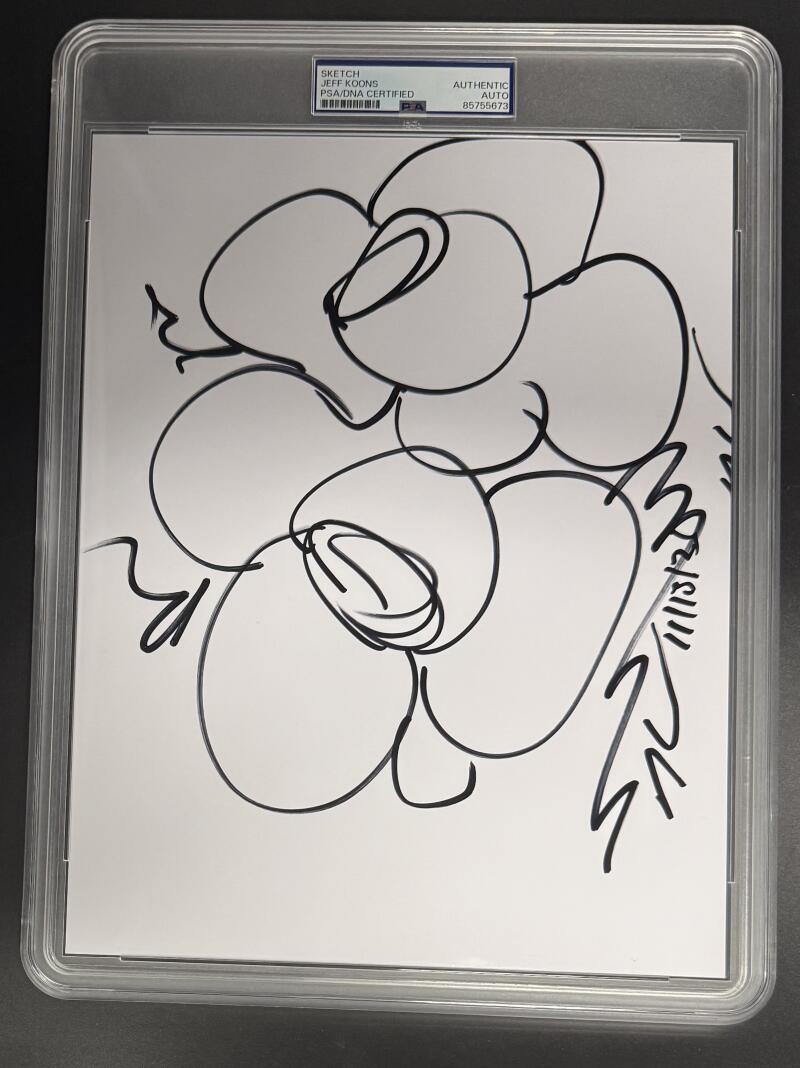 Jeff Koons Signed Autograph PSA/DNA Slab 8x10 Unique 11-13-25 Two Flower Sketch