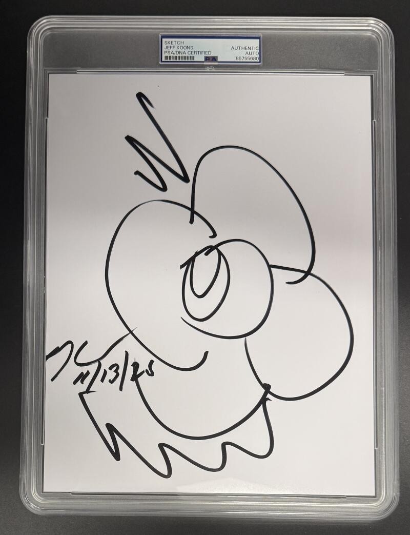 Jeff Koons Signed Autograph PSA/DNA COA 8x10 Hand Drawn 11-13-25 Flower Sketch A