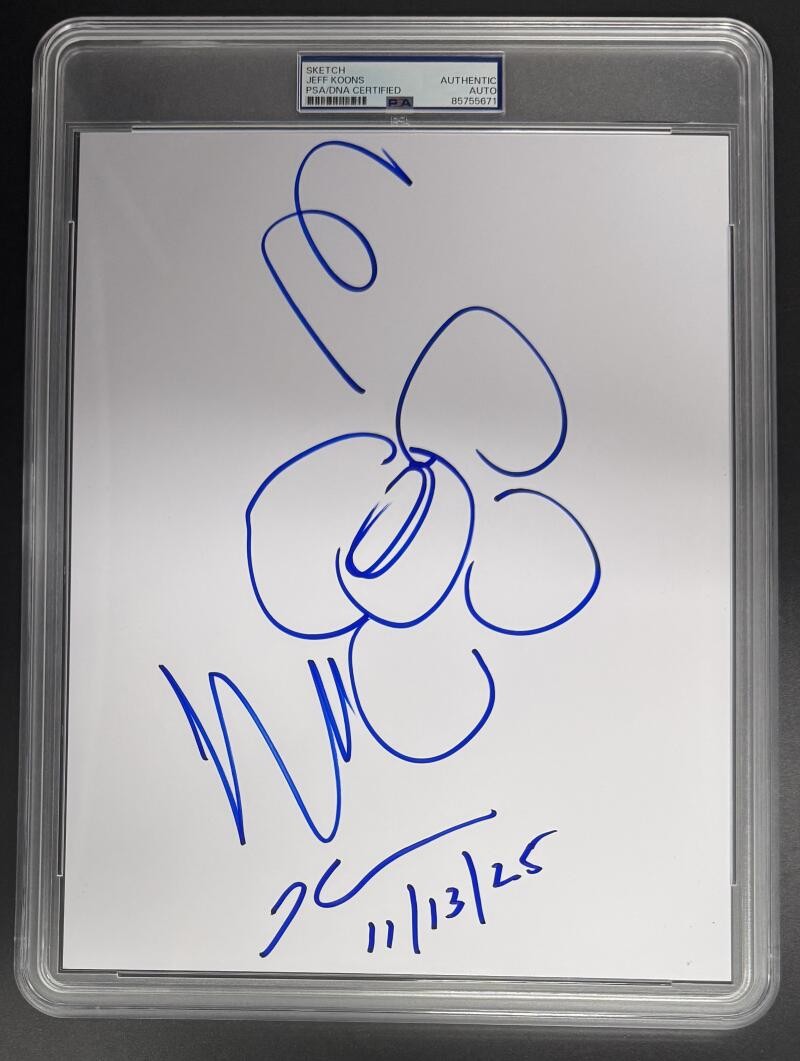 Jeff Koons Signed Autograph PSA/DNA COA 8x10 Hand Drawn 11-13-25 Flower Sketch B