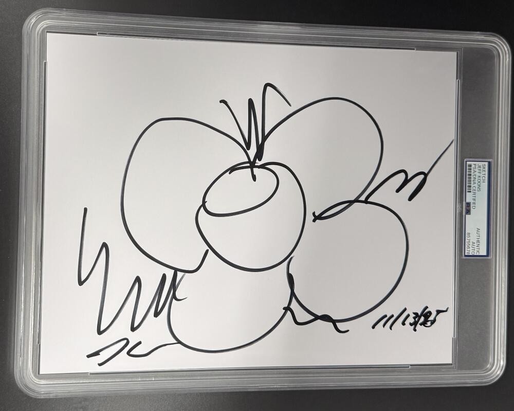 Jeff Koons Signed Autograph PSA/DNA COA 8x10 Hand Drawn Full Flower Sketch Slab