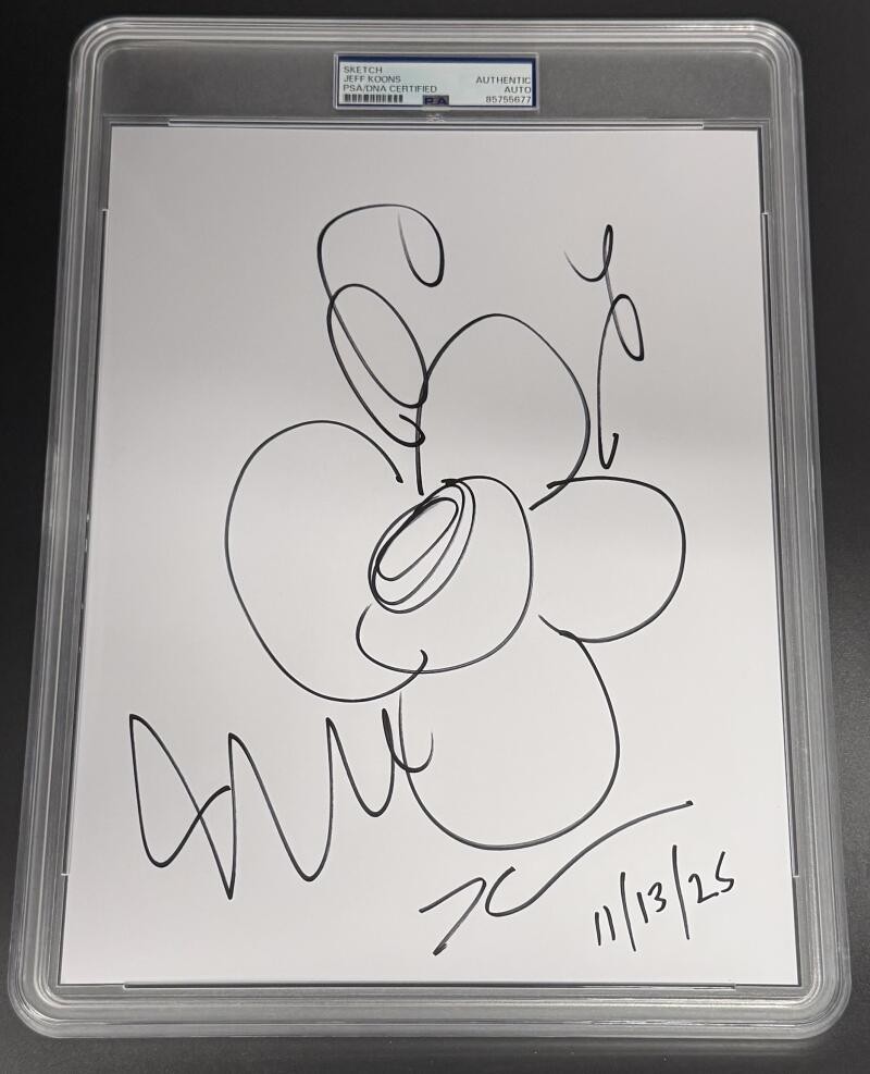 Jeff Koons Signed Autograph PSA/DNA 8x10 Hand Drawn Full Flower Sketch Slabbed