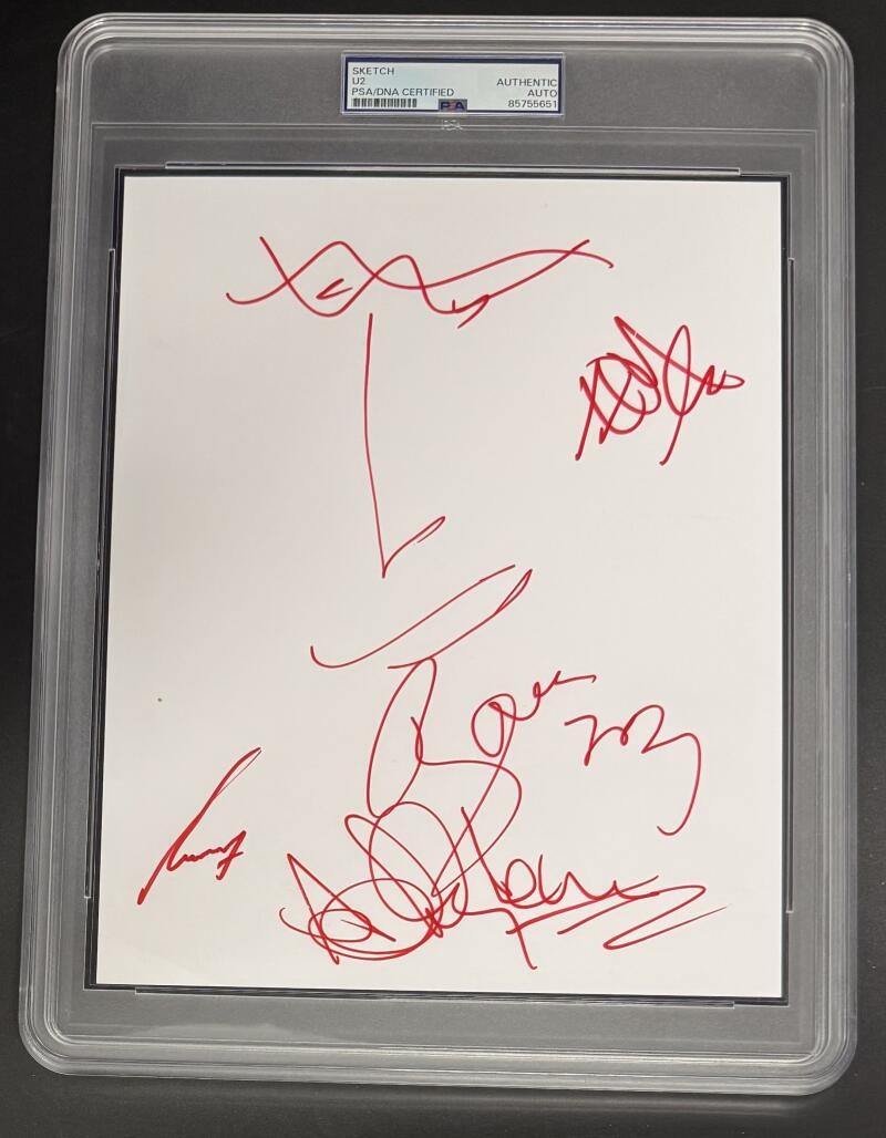 U2 Bono Full Band Signed Autograph PSA/DNA Slabbed Unique 8x10 Face Art Sketch