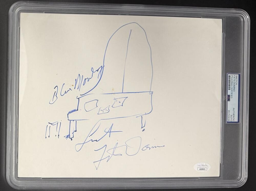 Fats Domino Signed Autograph PSA/DNA COA Slab Unique 8x10 Piano Artwork Sketch