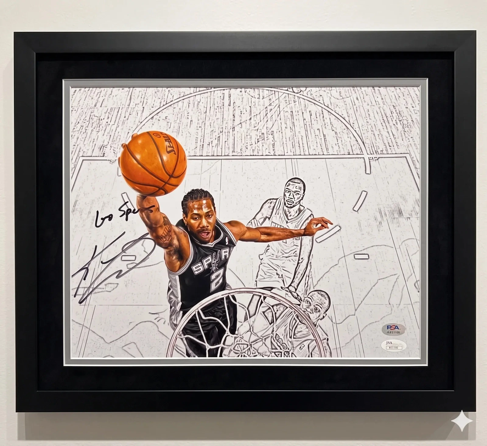 Kawhi Leonard San Antonio Spurs Signed Basketball 11x14 Custom Framed Photo PSA