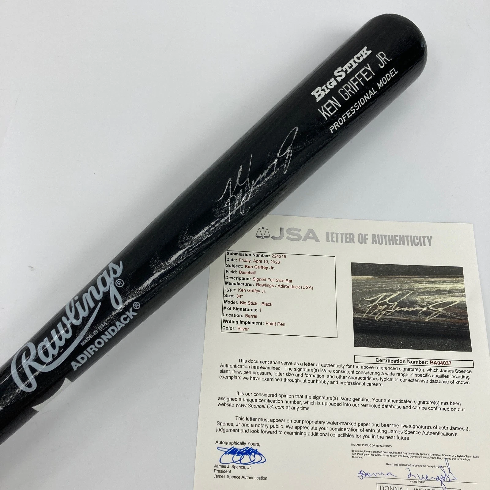 Ken Griffey Jr. Signed Rawlings Big Stick Baseball Bat JSA COA