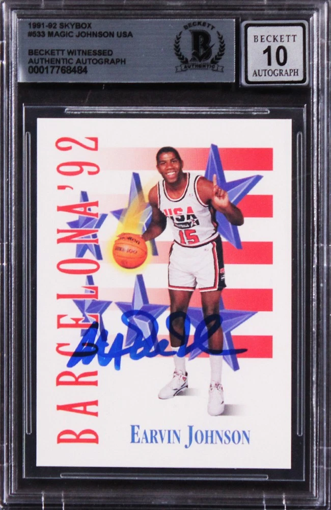 Lakers Magic Johnson Authentic Signed 1991 Skybox #533 Card Auto 10! BAS Slabbed