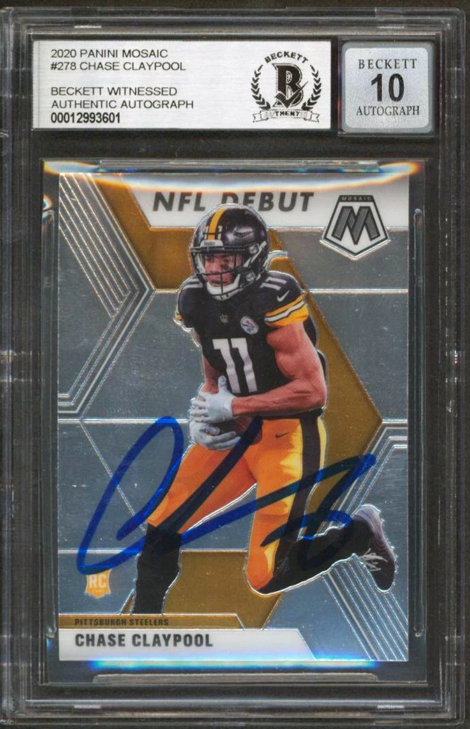 Chase Claypool Signed 2020 Panini Mosaic #278 Rookie Card Auto 10! BAS Slabbed