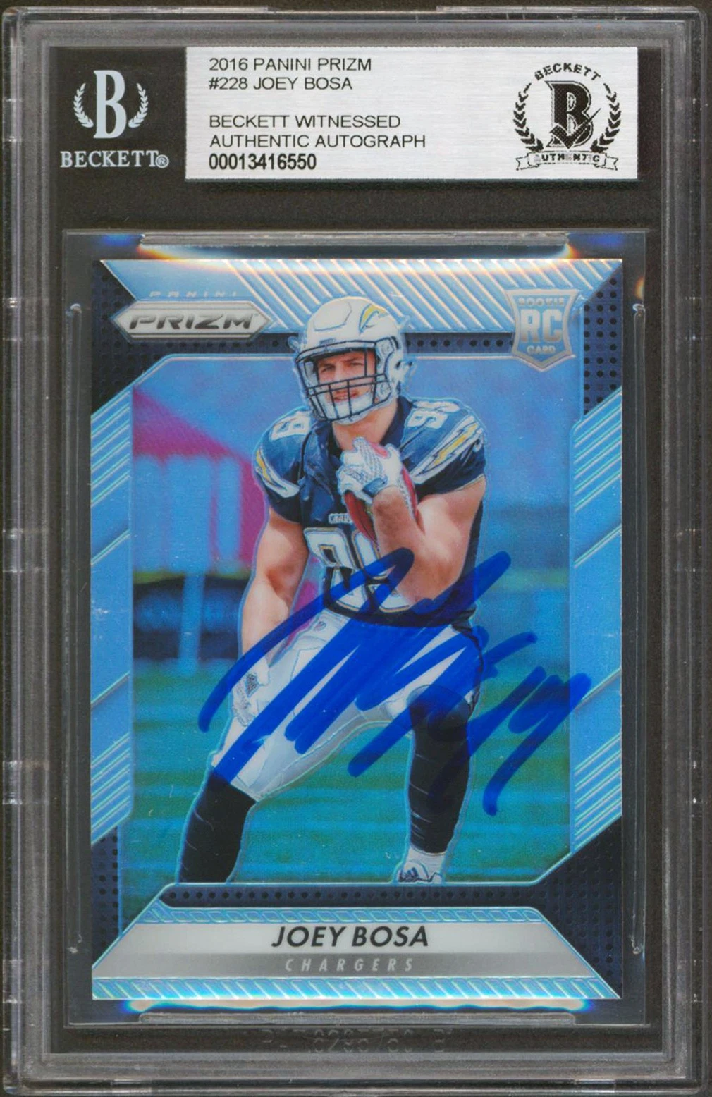 Chargers Joey Bosa Authentic Signed 2016 Panini Prizm #228 RC Card BAS Slabbed 9