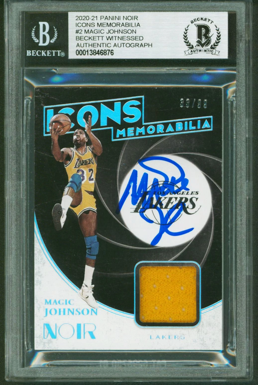 Magic Johnson Signed 2020 Panini Noir Icons #2 33/99 Card Auto 10! BAS Slabbed