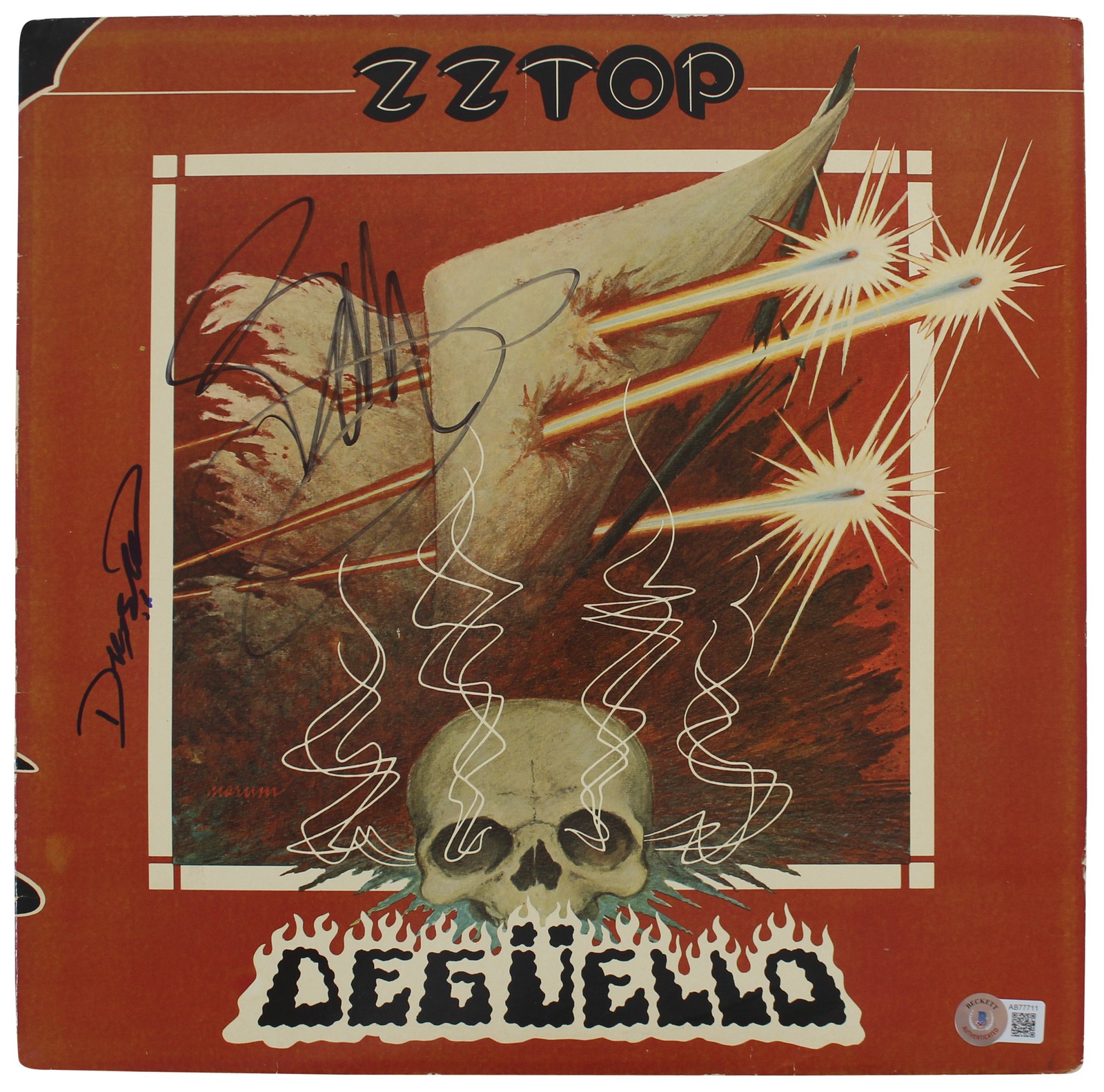 Dusty Hill & BIlly Gibbons ZZ Top Signed Deguello Album Cover BAS #AB77711