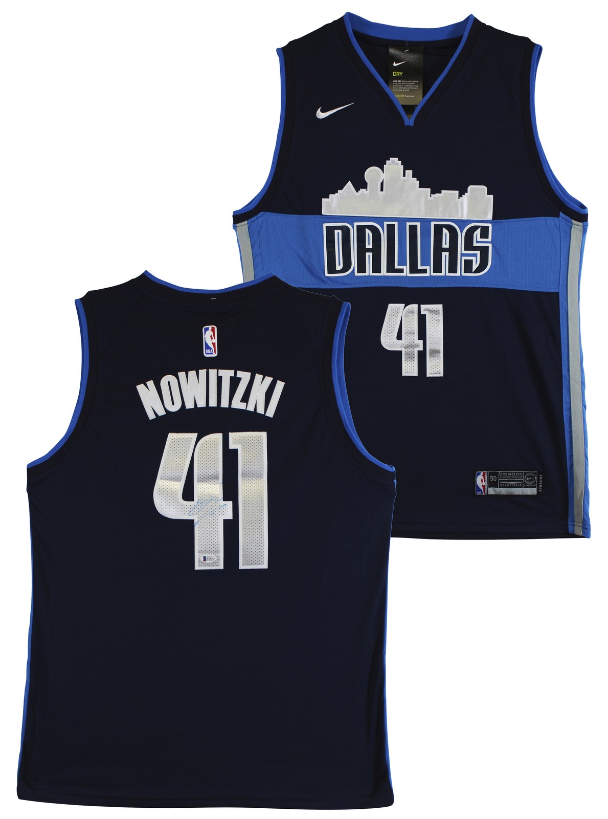 Mavericks Dirk Nowitzki Signed Navy Blue Nike Swingman Jersey BAS #E26587