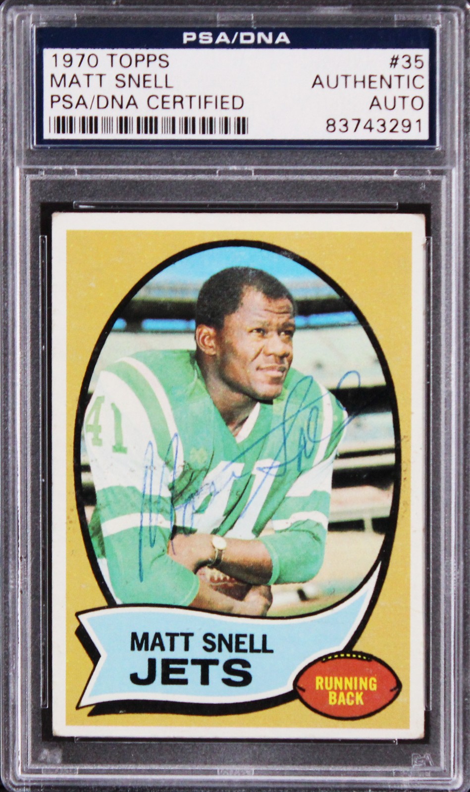 Jets Matt Snell Authentic Signed 1970 Topps #35 Card PSA/DNA Slabbed