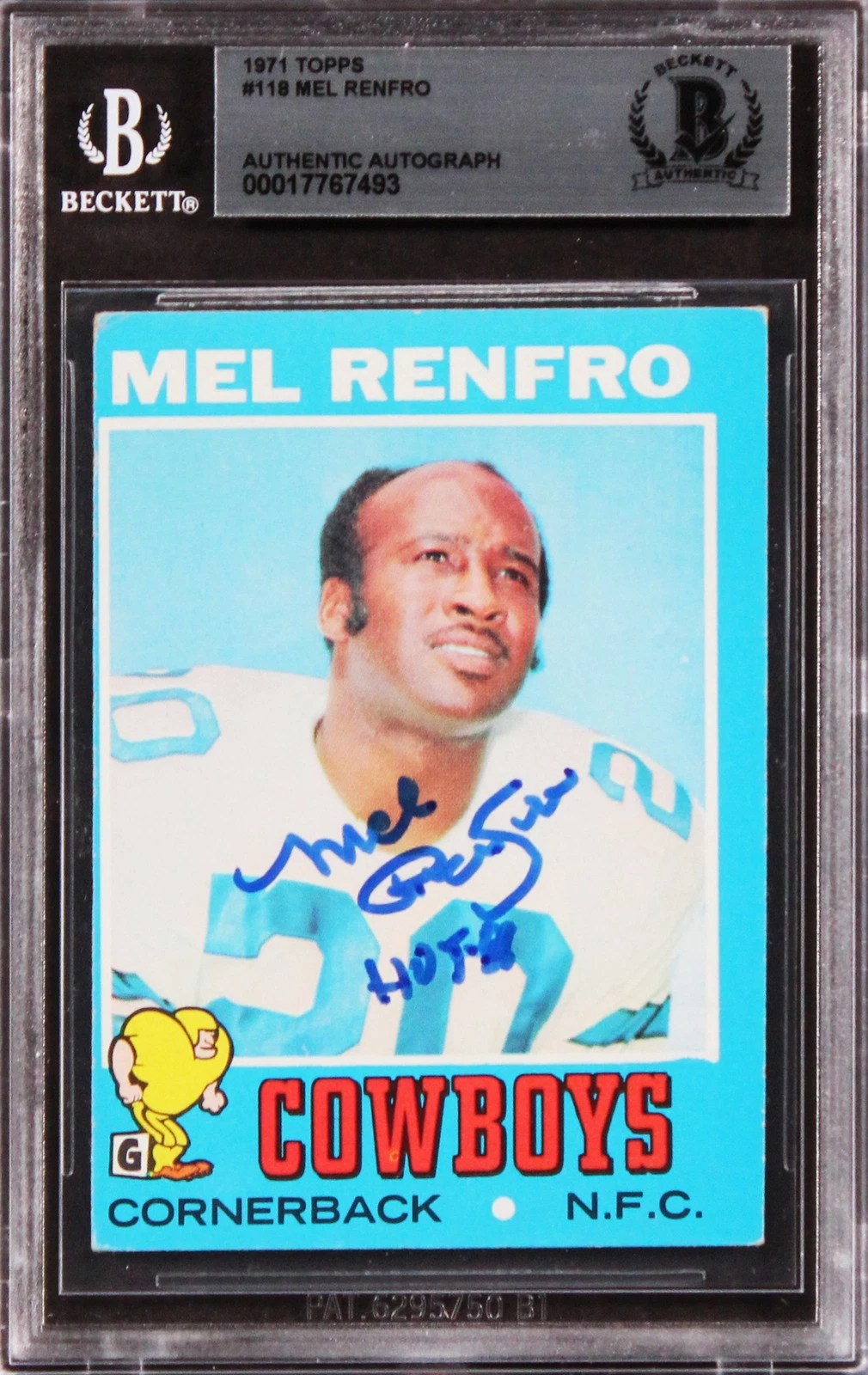 Cowboys Mel Renfro Authentic Signed 1971 Topps #118 Card BAS Slabbed