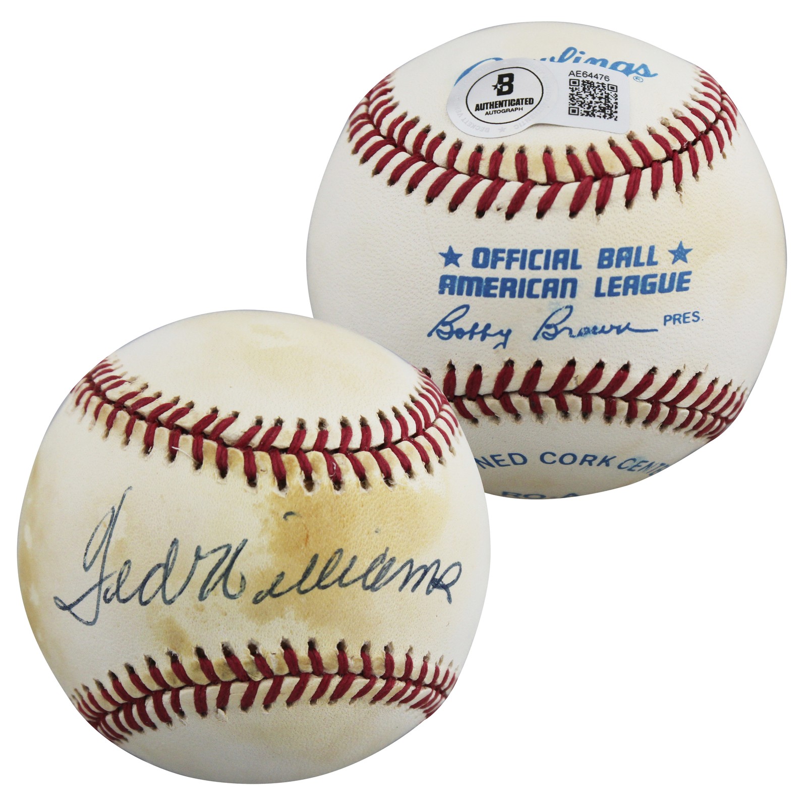 Red Sox Ted Williams Authentic Signed Bobby Brown OAL Baseball BAS #AE64476