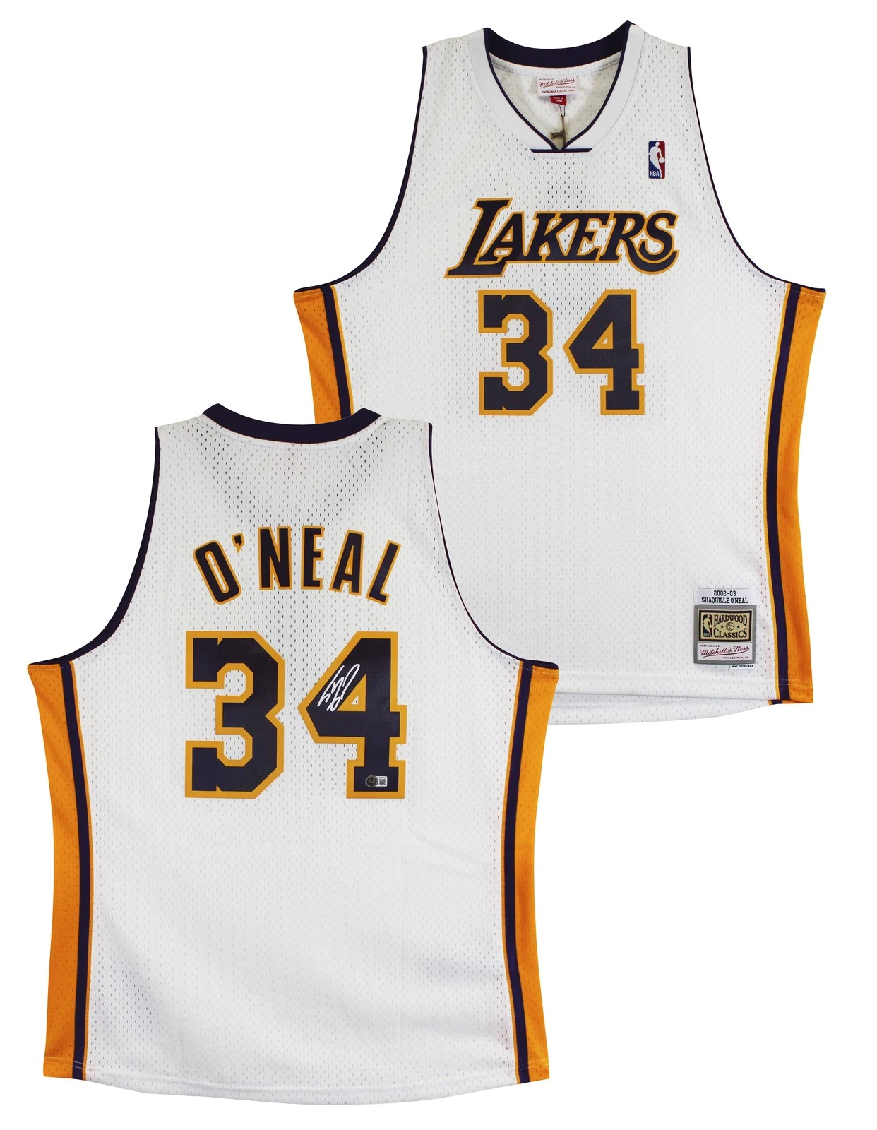 Lakers Shaquille O'Neal Signed White M&N 02-03 TB HWC Swingman Jersey BAS Wit