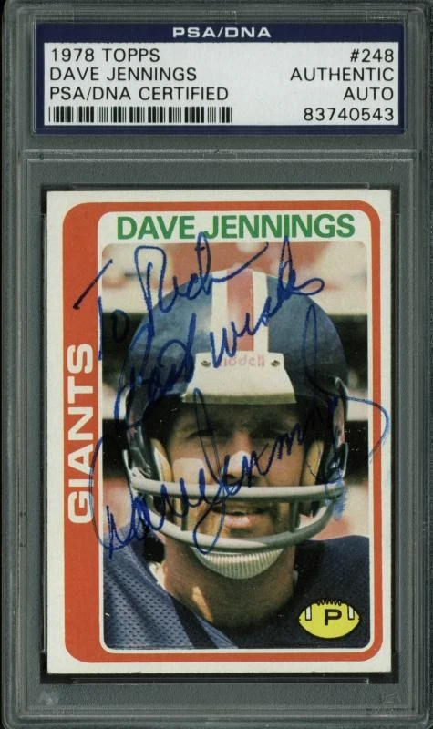 Giants Dave Jennings Authentic Signed Card 1978 Topps #248 PSA/DNA Slabbed