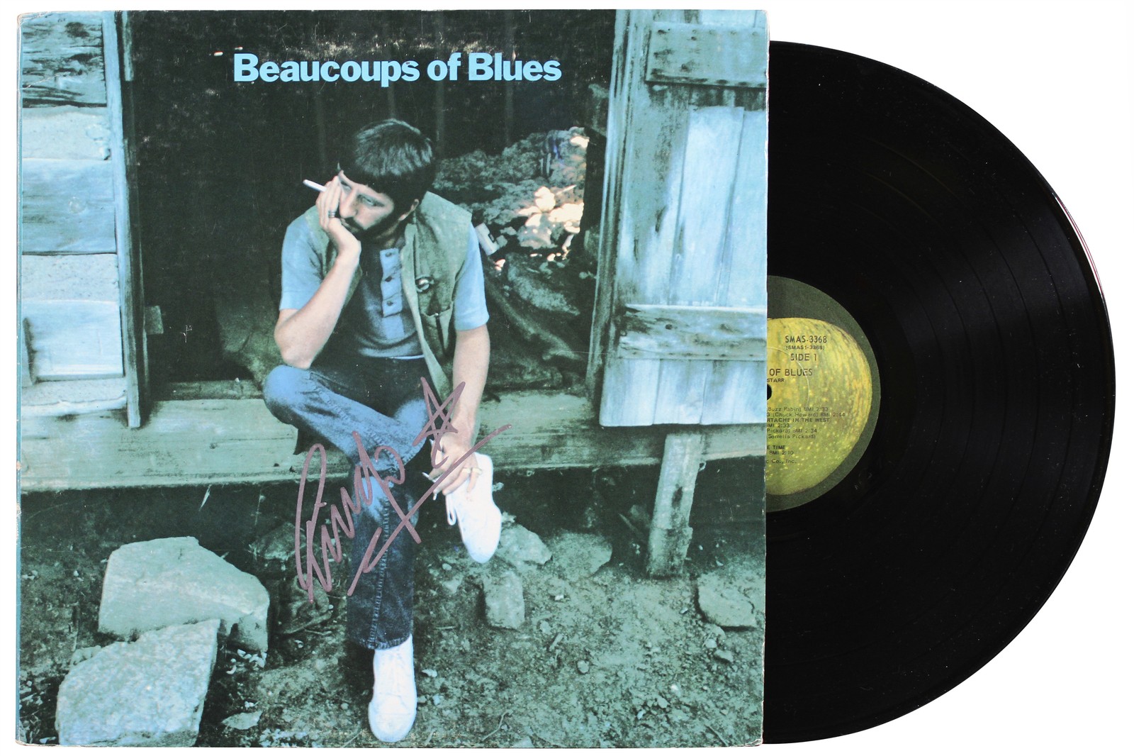 Ringo Starr Signed Beaucoups of Blues Album Cover W/ Vinyl BAS #AE31478