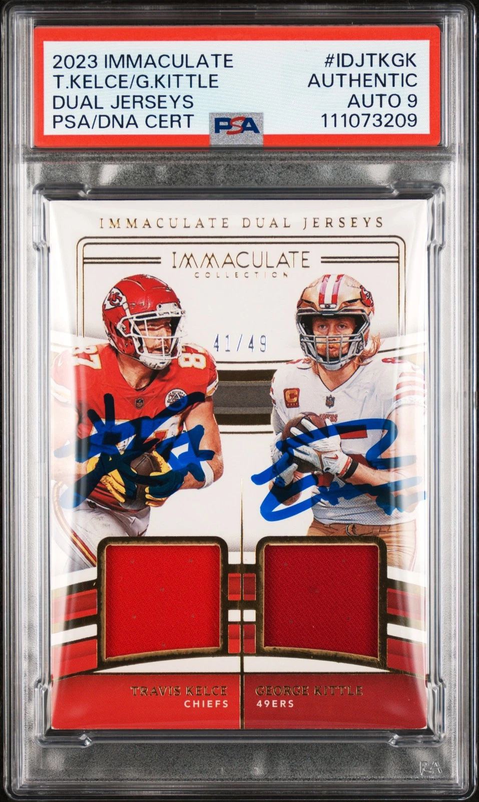 Travis Kelce & George Kittle Signed 2023 IDJ #IDJTKGK Card Auto 9 PSA Slabbed 3