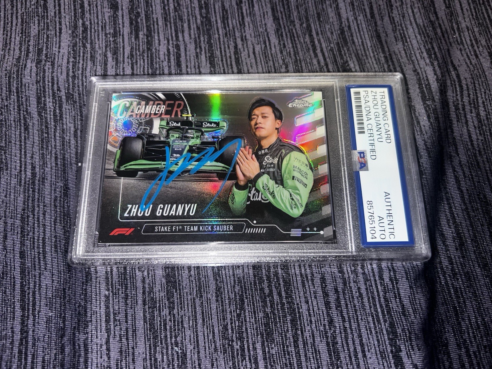 Zhou Guanyu Signed 2024 Topps Chrome F1 Card Camber Stake PSA/DNA