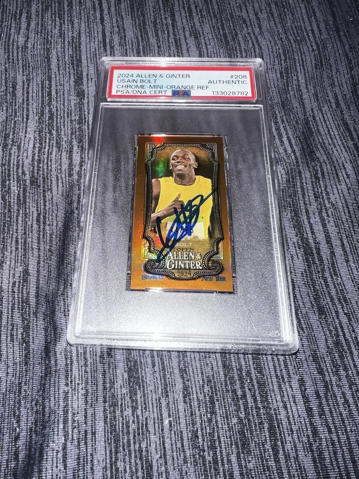 Usain Bolt Signed 2024 Allen & Ginter Trading Card Chrome Mini Orange /25 PSA