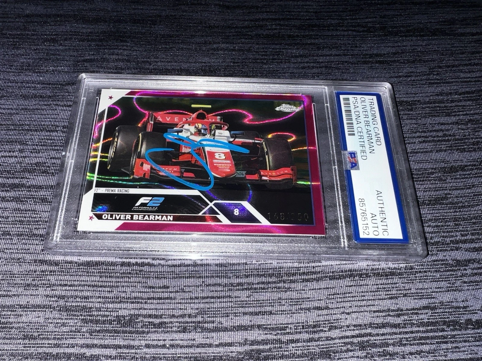 Ollie Bearman Signed 2023 Topps Chrome F2 Card #123 Pink /250 Rookie PSA/DNA