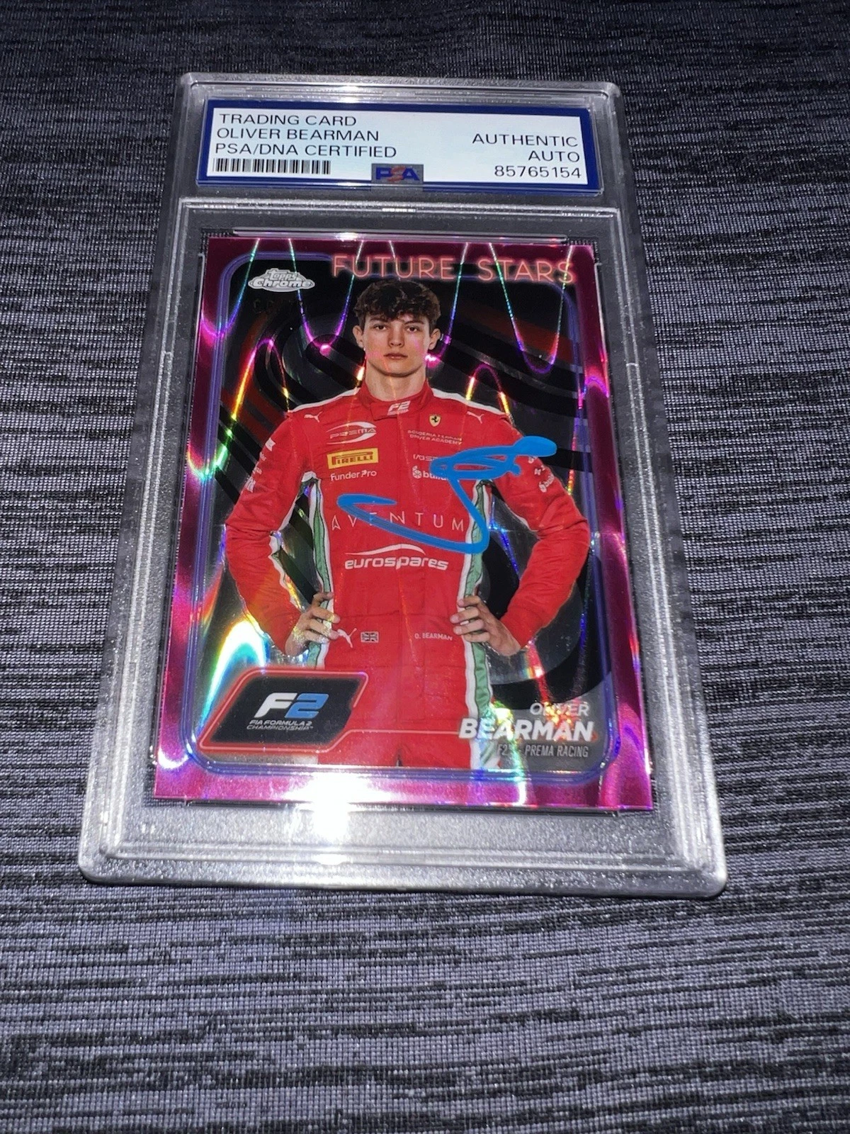 Ollie Bearman Signed 2024 Topps Chrome F2 Card #21 Fuchsia Future Stars PSA/DNA