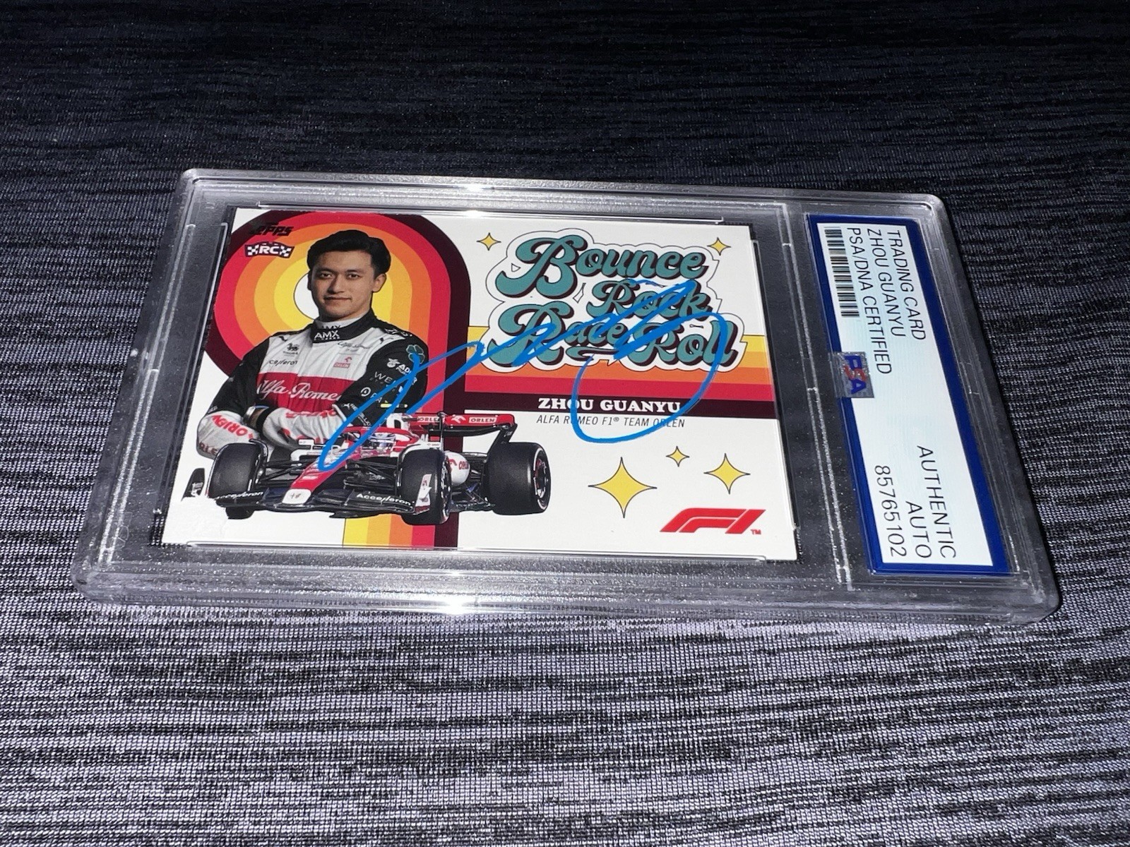 Zhou Guanyu Signed 2022 Topps F1 Card Rookie Card Bounce Rock Race Roll PSA/DNA