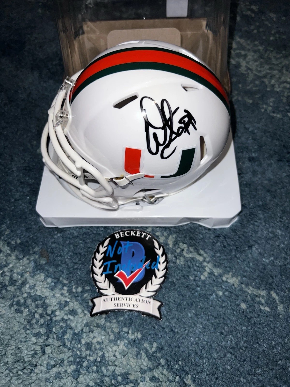 Warren Sapp Signed Official University Of Miami Mini Helmet Bills HOF Beckett #2