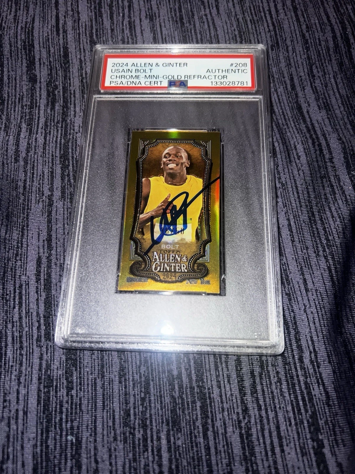 Usain Bolt Signed 2024 Allen & Ginter Trading Card Chrome Mini Gold /50 PSA/DNA