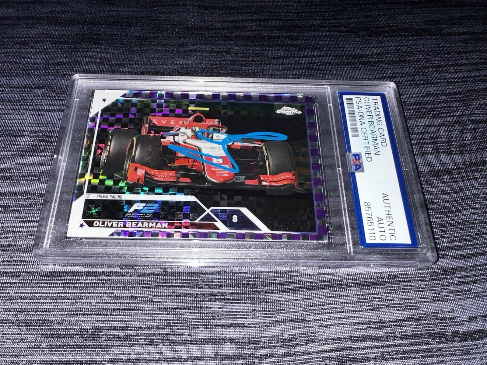 Ollie Bearman Signed 2023 Topps Chrome F2 Card #123 Checkerboard PSA/DNA