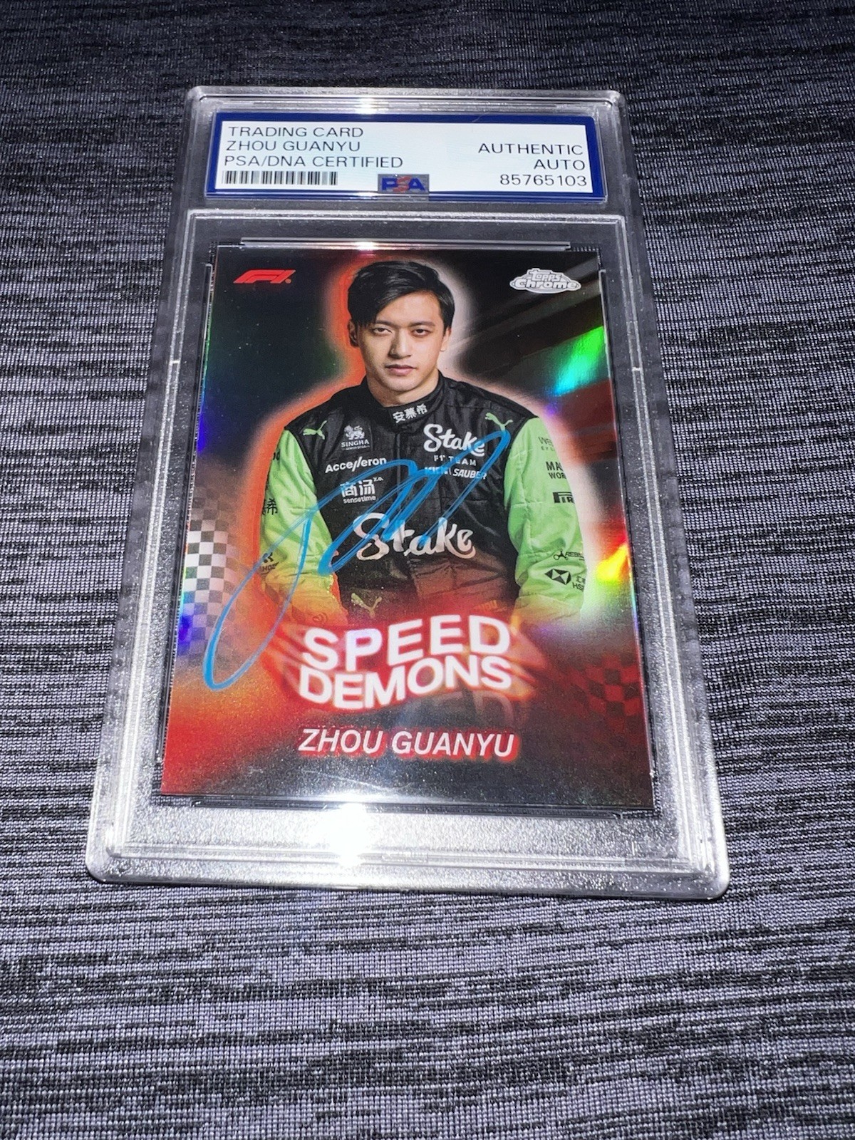 Zhou Guanyu Signed 2024 Topps Chrome F1 Card #SD-14 Speed Demons PSA/DNA