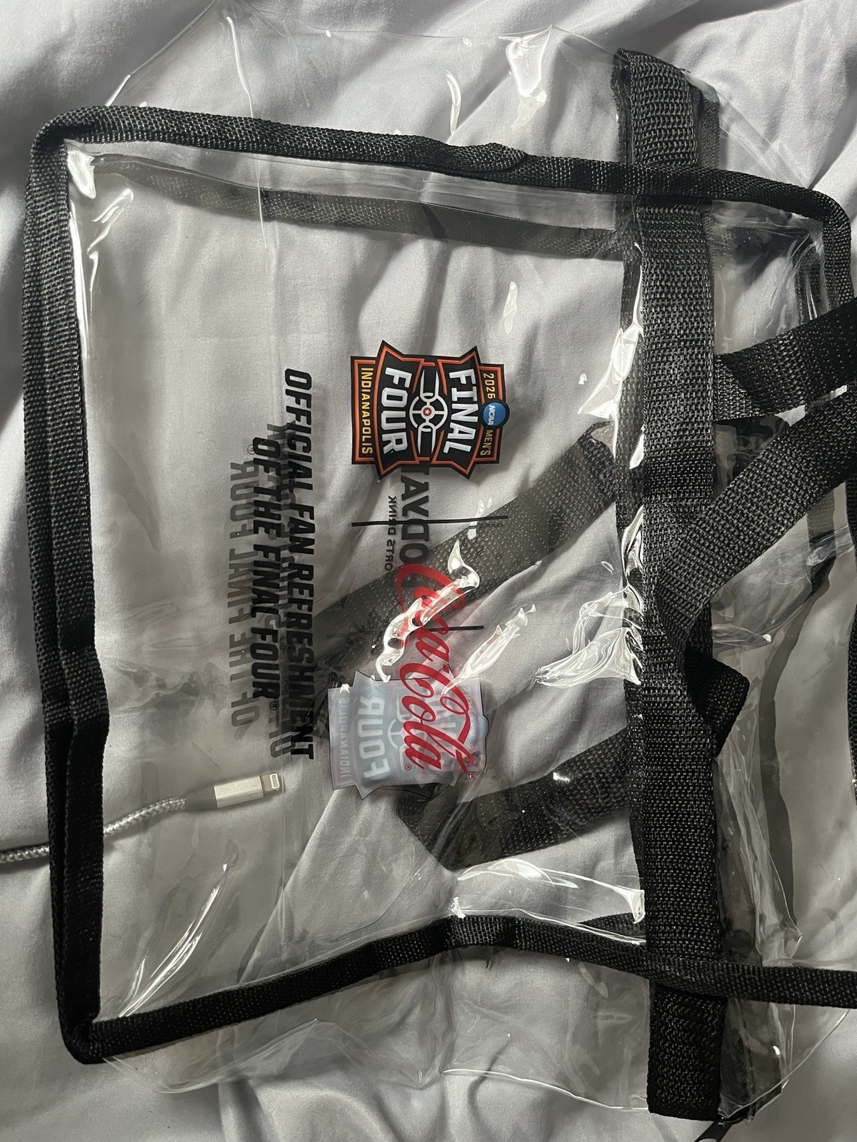 2026 NCAA BASKETBALL FINAL FOUR CLEAR TOTE BAG INDIANAPOLIS INDIANA UCONN MICH I
