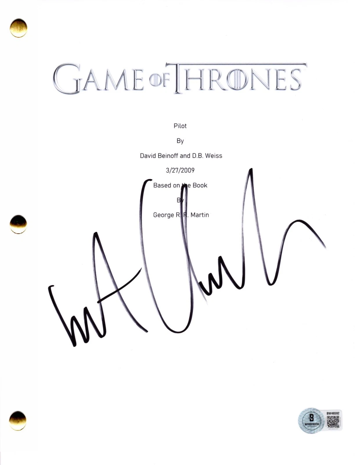 Kit Harington Signed Game of Thrones Pilot Script Authentic Autograph Beckett