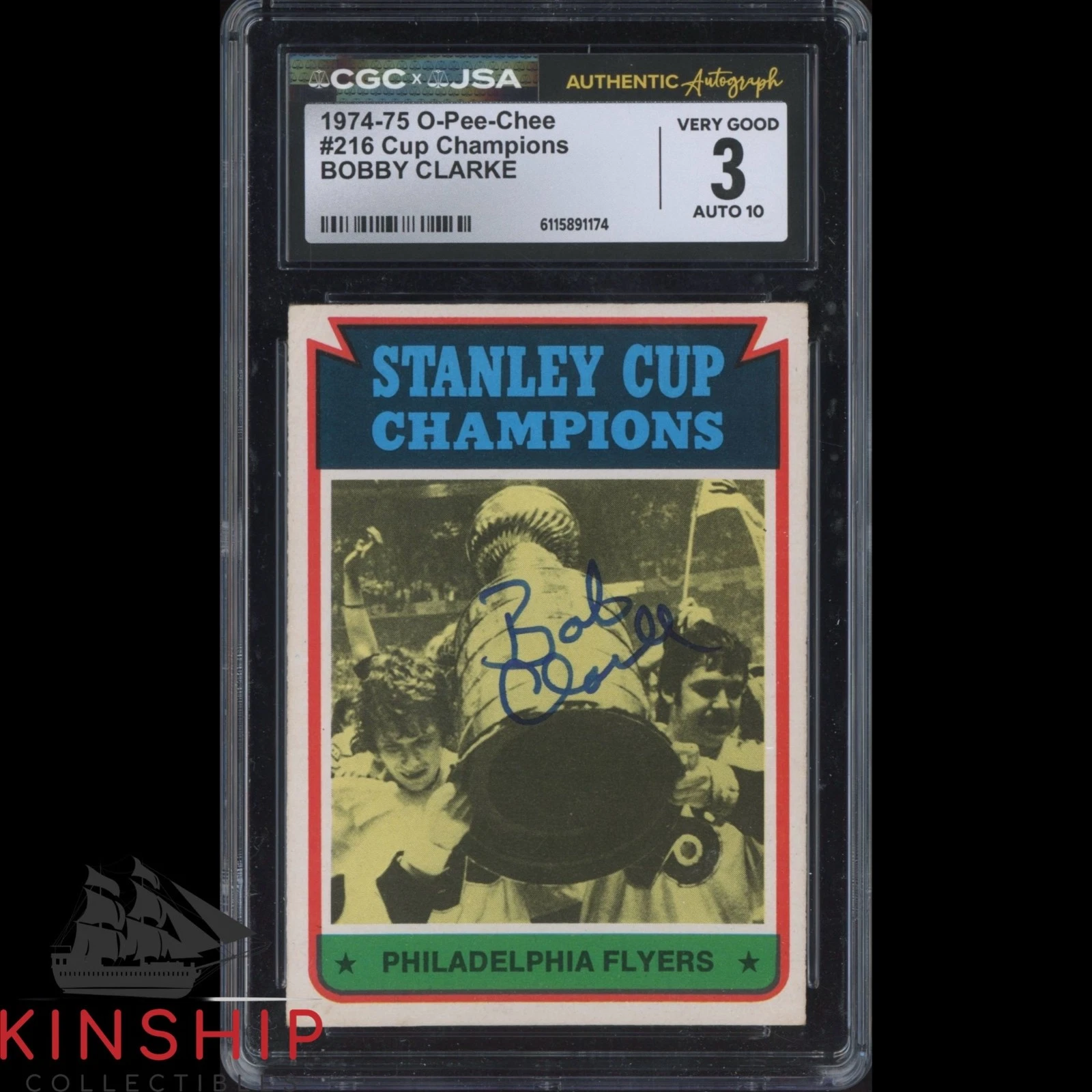 Bobby Clarke signed 1974-75 Topps Card JSA CGC Slab Flyers Hockey Auto C5939