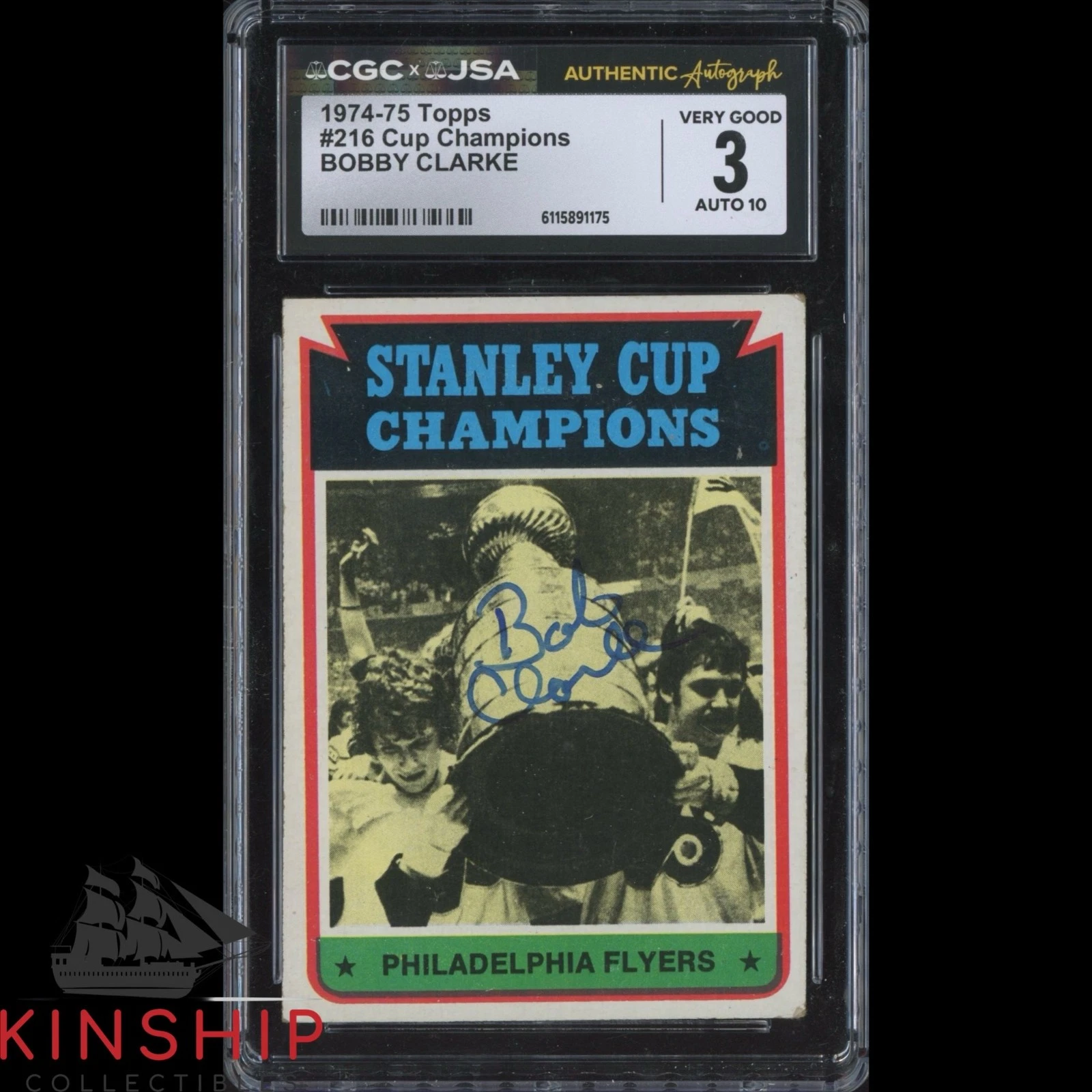 Bobby Clarke signed 1974-75 Topps Card JSA CGC Slab Flyers Hockey Auto C5938
