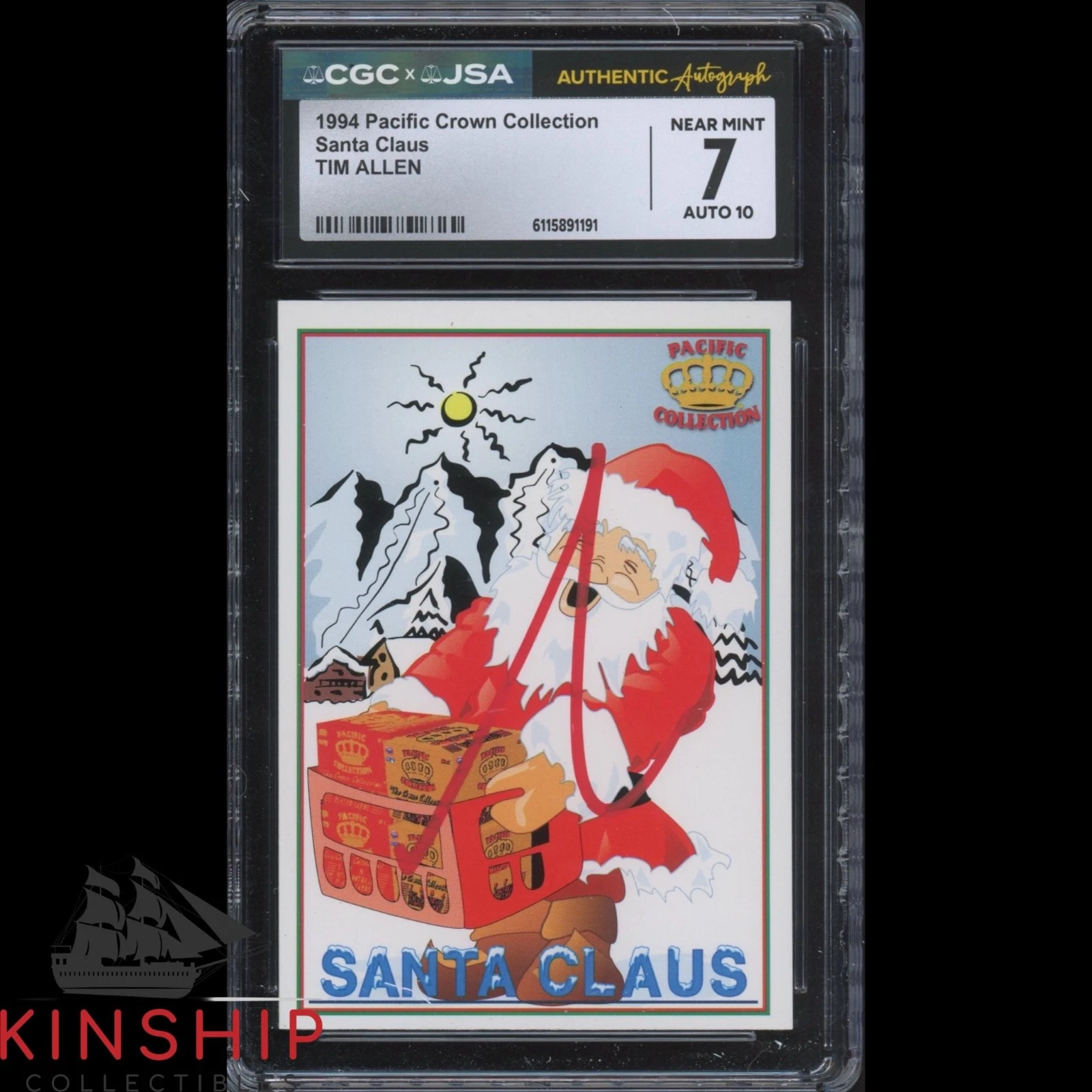 Tim Allen signed 1994 Pacific Crown Santa Claus Card JSA CGC Slab Auto C5918