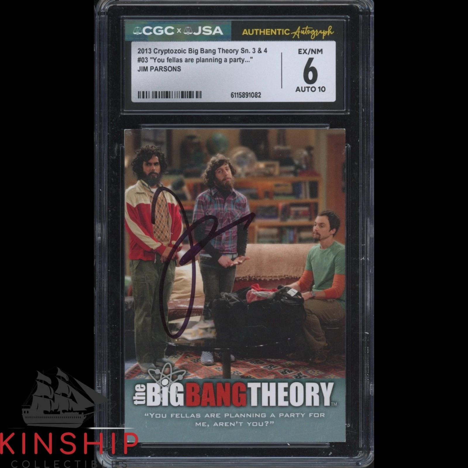 Jim Parsons signed 2013 Cryptozoic Card JSA CGC Slab Big Bang Theory Auto C5932