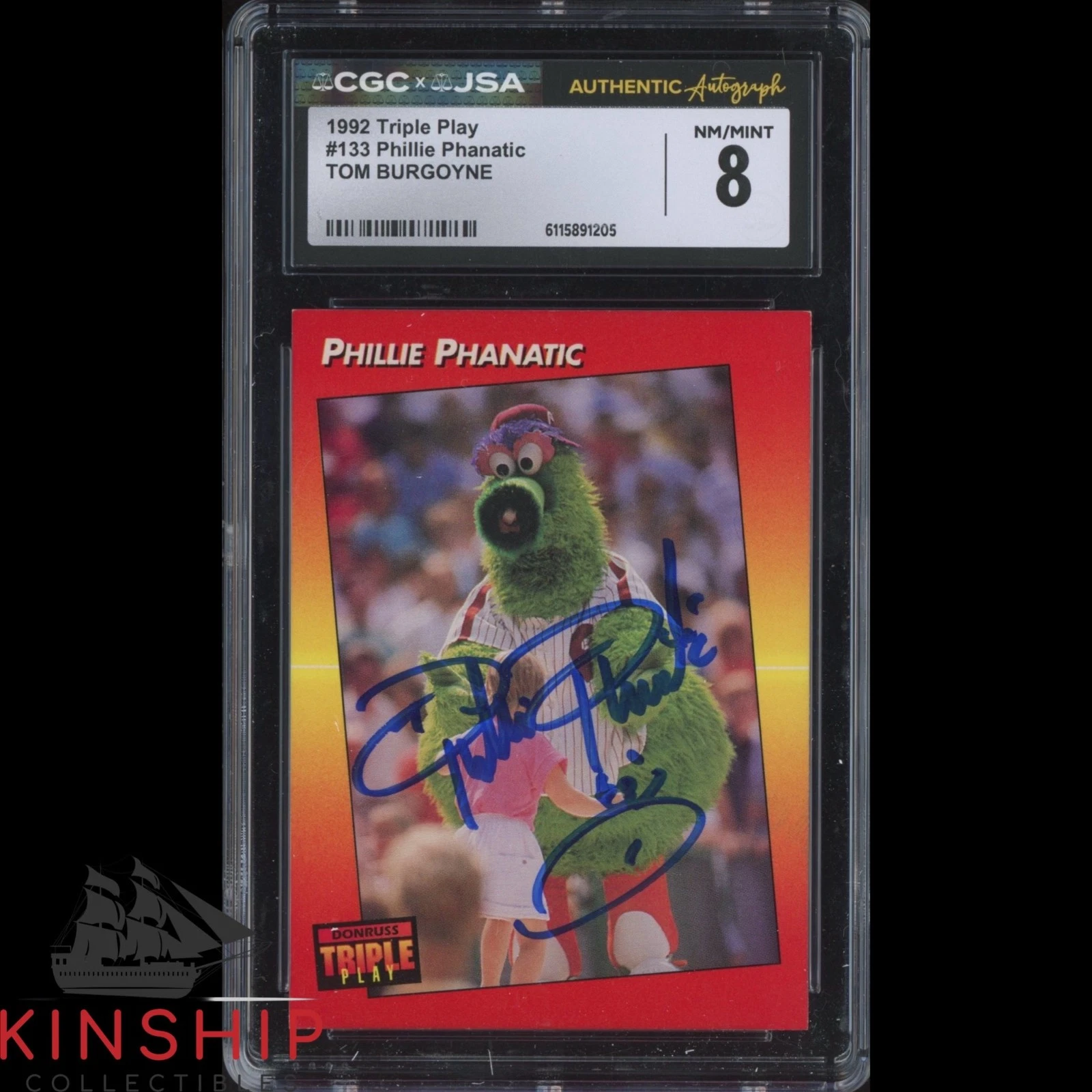 Tom Burgoyne Phillie Phanatic signed 1992 Triple Play Card JSA CGC Auto C5959